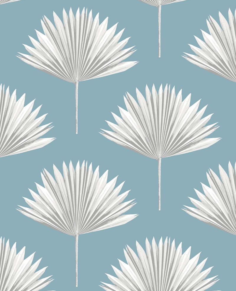 media image for Tropical Fan Palm Peel-and-Stick Wallpaper in Blue Patina 275