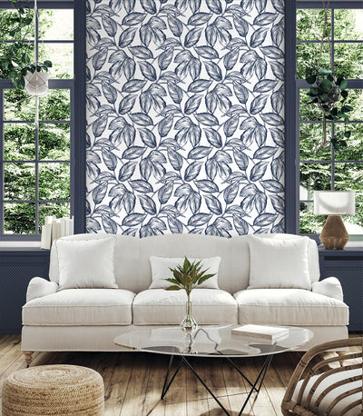 product image for Sketched Leaves Peel-and-Stick Wallpaper in Navy Blue 96