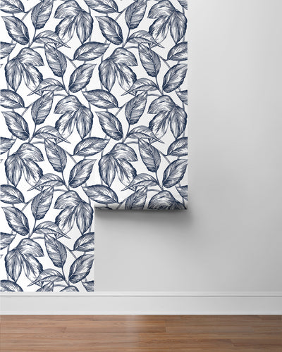 product image for Sketched Leaves Peel-and-Stick Wallpaper in Navy Blue 58