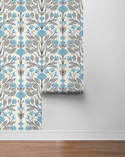 product image for Folk Floral Peel-and-Stick Wallpaper in Blue Patina & Wheat 5