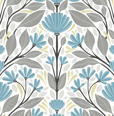 product image for Folk Floral Peel-and-Stick Wallpaper in Blue Patina & Wheat 66