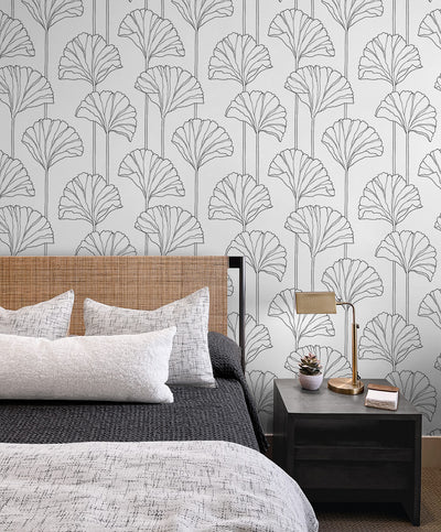 product image for Gingko Leaf Peel-and-Stick Wallpaper in Ebony 83