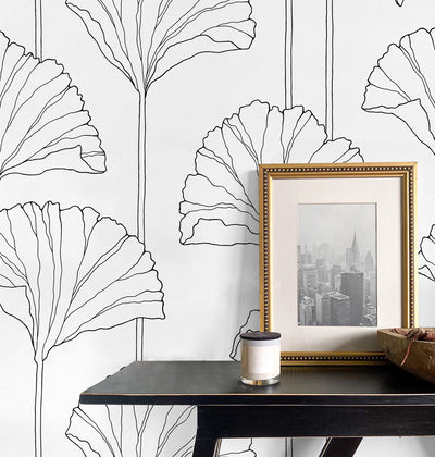 product image for Gingko Leaf Peel-and-Stick Wallpaper in Ebony 83