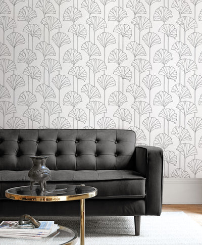 product image for Gingko Leaf Peel-and-Stick Wallpaper in Ebony 26