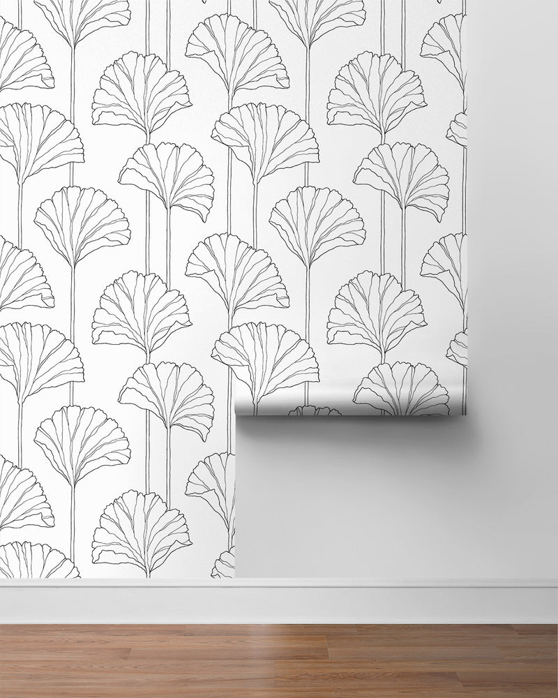 media image for Gingko Leaf Peel-and-Stick Wallpaper in Ebony 271