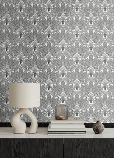 product image for Peacock Leaves Peel-and-Stick Wallpaper in Ebony 32