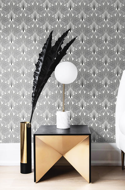 product image for Peacock Leaves Peel-and-Stick Wallpaper in Ebony 17