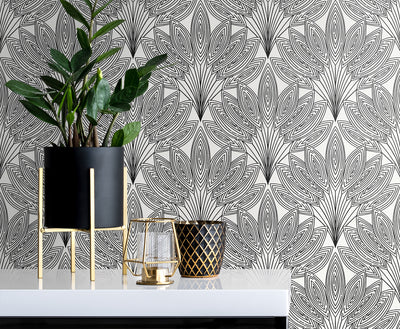 product image for Peacock Leaves Peel-and-Stick Wallpaper in Ebony 25