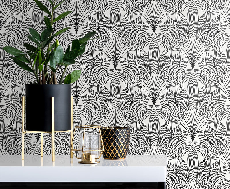 Shop Peacock Leaves Peel-and-Stick Wallpaper in Ebony | Burke Decor