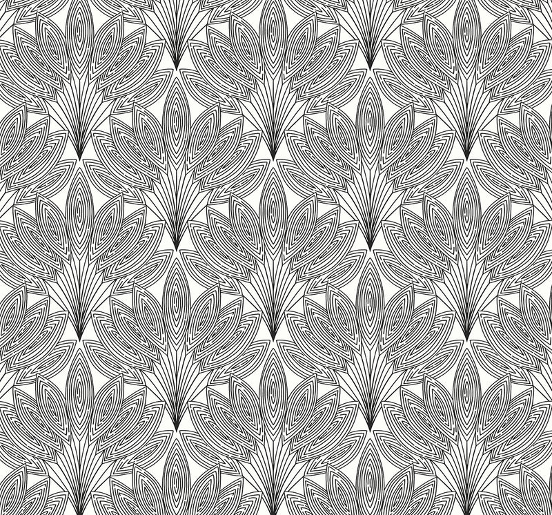 media image for Peacock Leaves Peel-and-Stick Wallpaper in Ebony 265