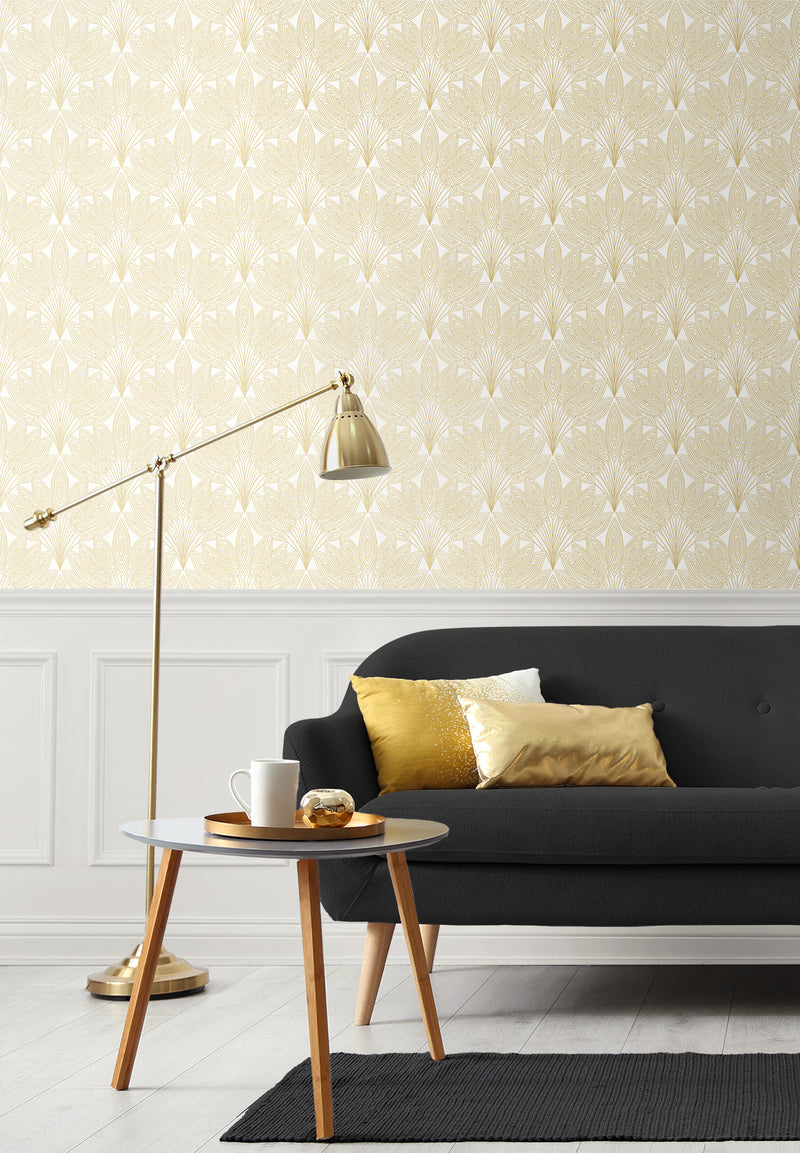 media image for Peacock Leaves Peel-and-Stick Wallpaper in Metallic Gold 282