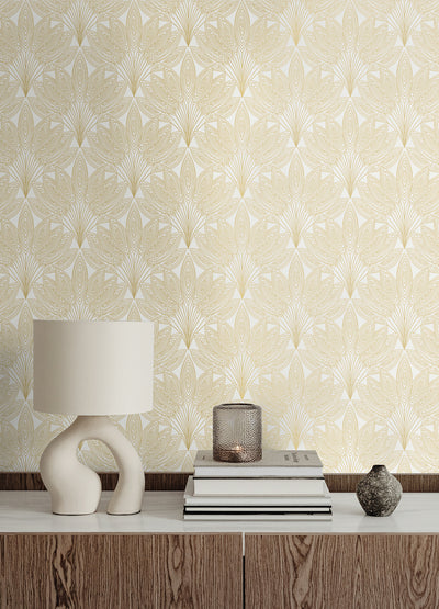 product image for Peacock Leaves Peel-and-Stick Wallpaper in Metallic Gold 46