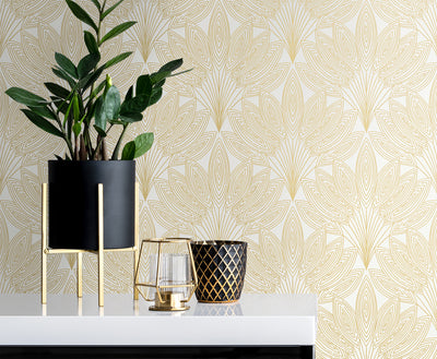 product image for Peacock Leaves Peel-and-Stick Wallpaper in Metallic Gold 97