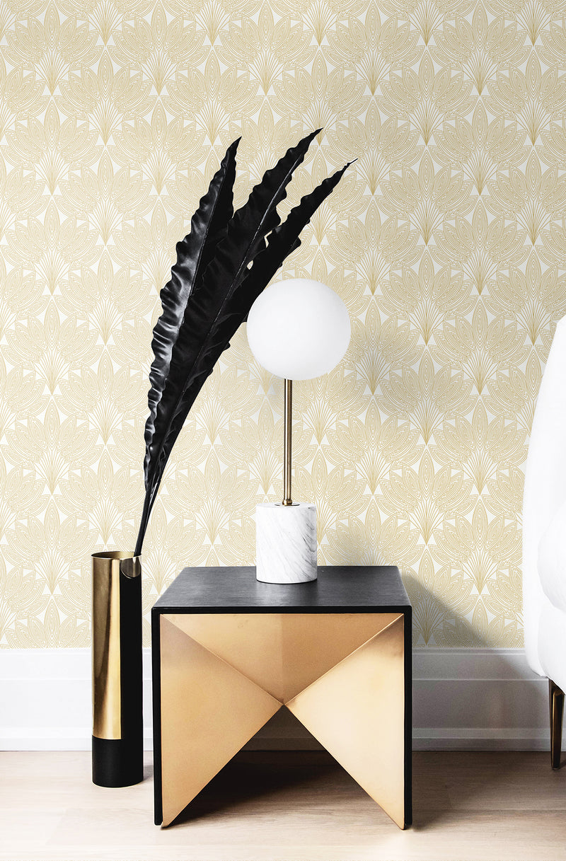 media image for Peacock Leaves Peel-and-Stick Wallpaper in Metallic Gold 20