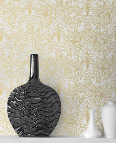 product image for Peacock Leaves Peel-and-Stick Wallpaper in Metallic Gold 84