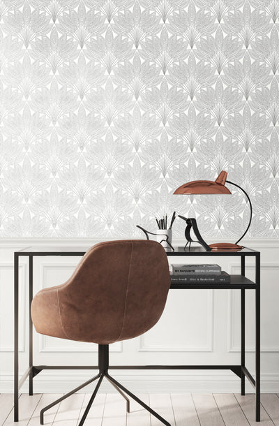 product image for Peacock Leaves Peel-and-Stick Wallpaper in Metallic Silver 30