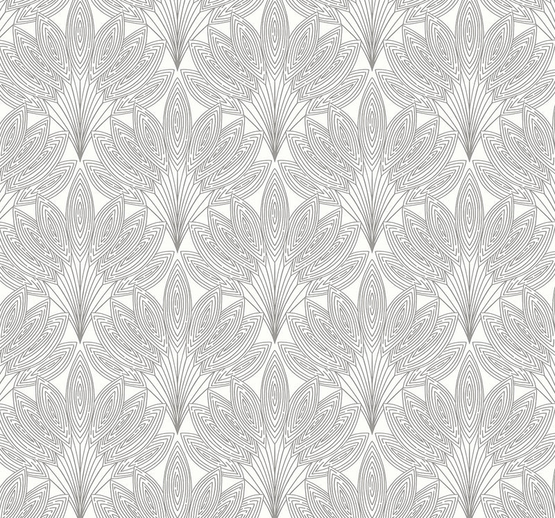 media image for Peacock Leaves Peel-and-Stick Wallpaper in Metallic Silver 246