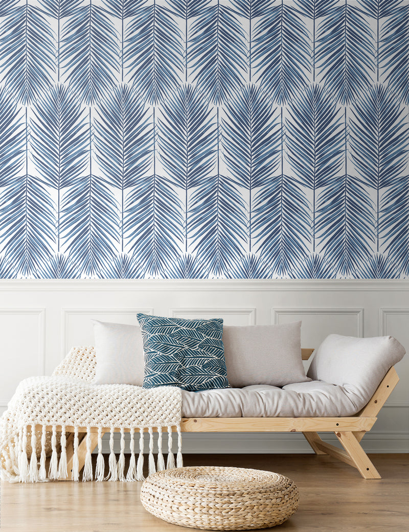 media image for Paradise Palms  Peel-and-Stick Wallpaper in Coastal Blue 254