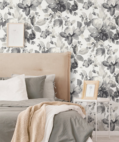 product image for Watercolor Flower Peel-and-Stick Wallpaper in Inkwell 73