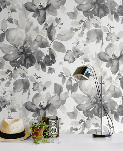 product image for Watercolor Flower Peel-and-Stick Wallpaper in Inkwell 50