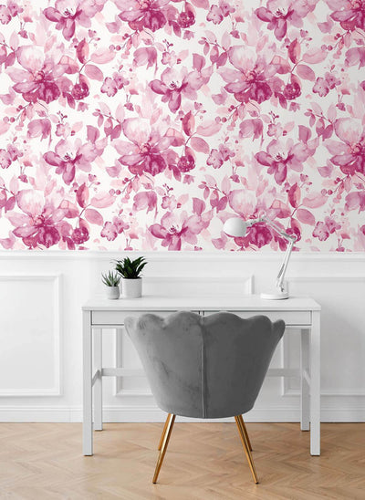 product image for Watercolor Flower Peel & Stick Wallpaper in Pink 61