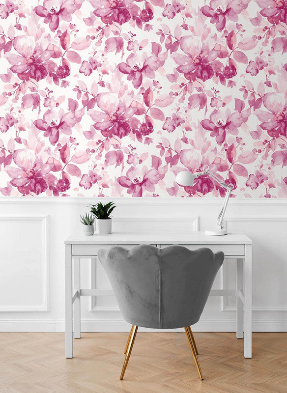 media image for Watercolor Flower Peel & Stick Wallpaper in Pink 216