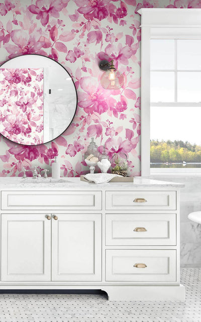 product image for Watercolor Flower Peel & Stick Wallpaper in Pink 21