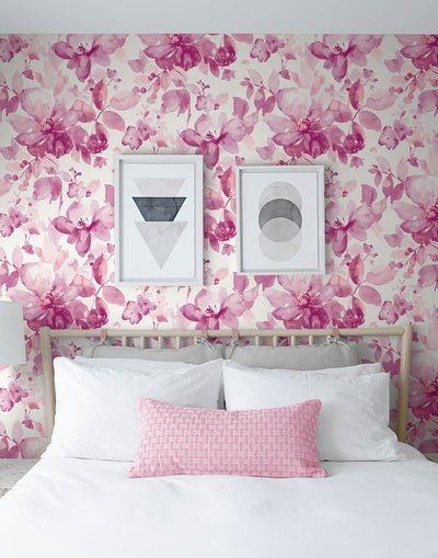 product image for Watercolor Flower Peel & Stick Wallpaper in Pink 44