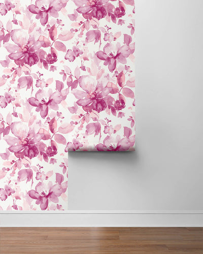 product image for Watercolor Flower Peel & Stick Wallpaper in Pink 33