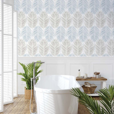 product image for Two Toned Palm Peel-and-Stick Wallpaper in Blue Mist & Daydream Grey 62