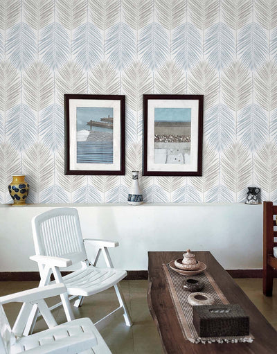 product image for Two Toned Palm Peel-and-Stick Wallpaper in Blue Mist & Daydream Grey 83