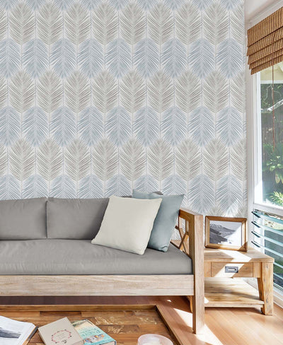 product image for Two Toned Palm Peel-and-Stick Wallpaper in Blue Mist & Daydream Grey 28