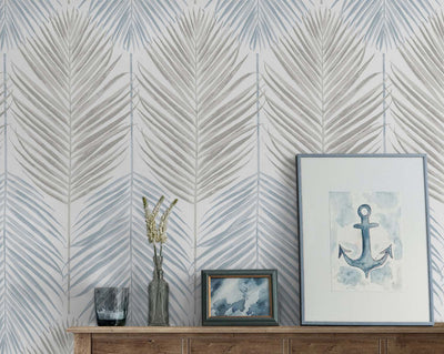 product image for Two Toned Palm Peel-and-Stick Wallpaper in Blue Mist & Daydream Grey 10