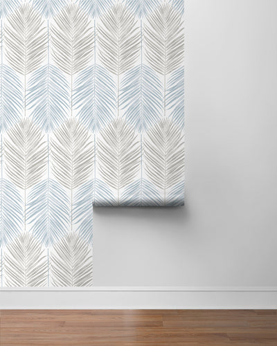 product image for Two Toned Palm Peel-and-Stick Wallpaper in Blue Mist & Daydream Grey 98