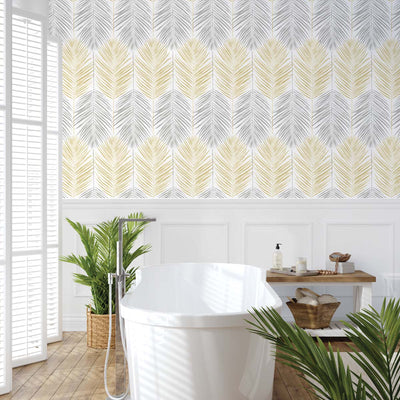 product image for Two Toned Palm Peel-and-Stick Wallpaper in Wheat & Daydream Grey 9