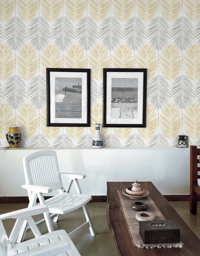 product image for Two Toned Palm Peel-and-Stick Wallpaper in Wheat & Daydream Grey 19