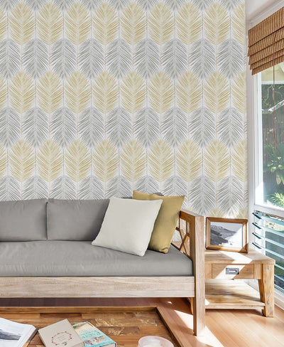 product image for Two Toned Palm Peel-and-Stick Wallpaper in Wheat & Daydream Grey 86