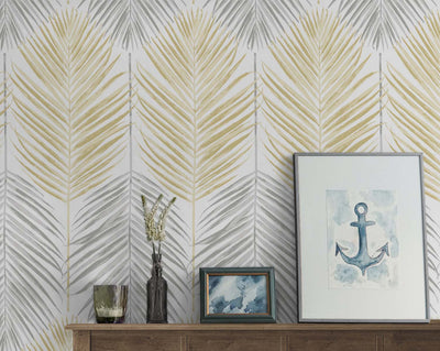 product image for Two Toned Palm Peel-and-Stick Wallpaper in Wheat & Daydream Grey 15