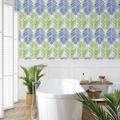 product image for Two Toned Palm Peel-and-Stick Wallpaper in Coastal Blue & Fern Green 44