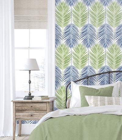 product image for Two Toned Palm Peel-and-Stick Wallpaper in Coastal Blue & Fern Green 28