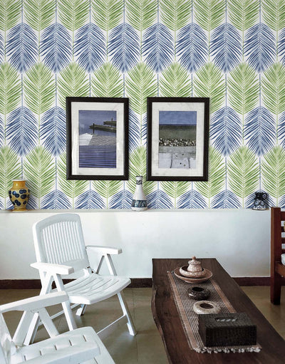 product image for Two Toned Palm Peel-and-Stick Wallpaper in Coastal Blue & Fern Green 95