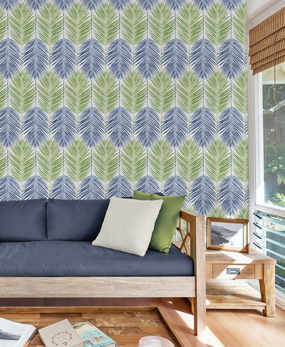 product image for Two Toned Palm Peel-and-Stick Wallpaper in Coastal Blue & Fern Green 92