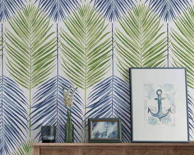 product image for Two Toned Palm Peel-and-Stick Wallpaper in Coastal Blue & Fern Green 0