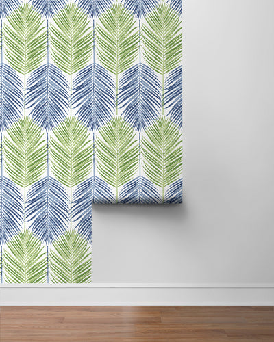 product image for Two Toned Palm Peel-and-Stick Wallpaper in Coastal Blue & Fern Green 48