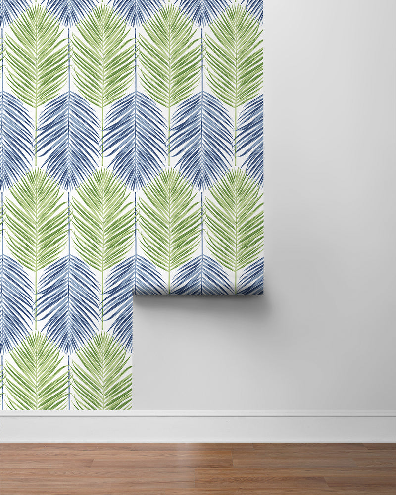 media image for Two Toned Palm Peel-and-Stick Wallpaper in Coastal Blue & Fern Green 276