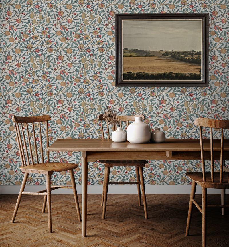 media image for Pomegranate Peel-and-Stick Wallpaper in Moonstone Blue & Light Ochre 229