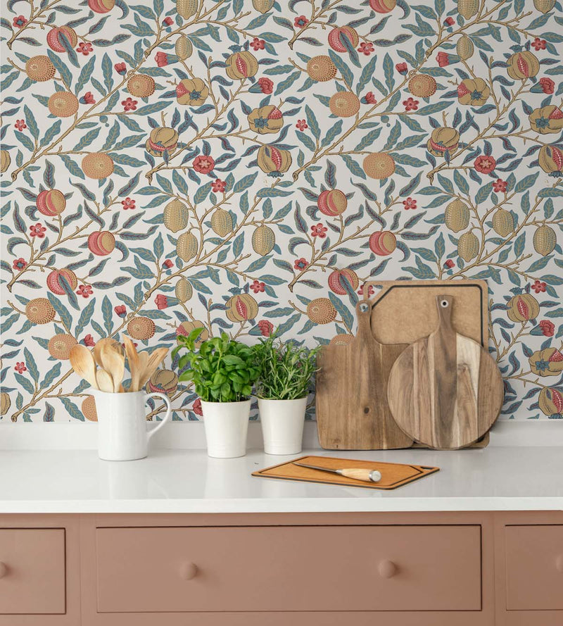 media image for Pomegranate Peel-and-Stick Wallpaper in Moonstone Blue & Light Ochre 228