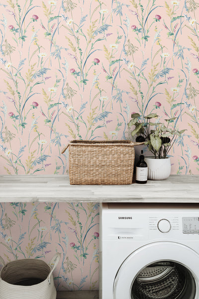 product image for Meadow Flowers Peel & Stick Wallpaper in Lightly Pink 95