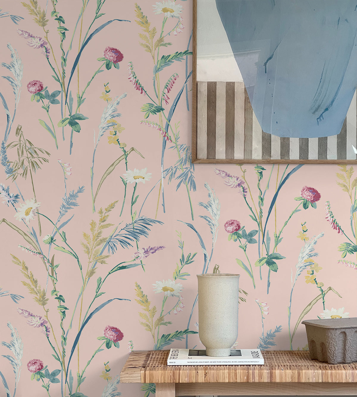 Shop Meadow Flowers Peel & Stick Wallpaper in Lightly Pink | Burke