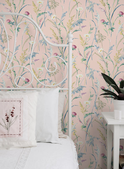 product image for Meadow Flowers Peel & Stick Wallpaper in Lightly Pink 11